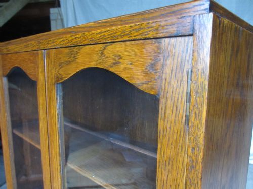 SLIM EDWARDIAN OAK 2 PART BUREAU BOOKCASE 3 BUN HANDLES DRAWERS STATIONARY FITTED INNER WITH KEY - ADDITIONAL PHOTO 4