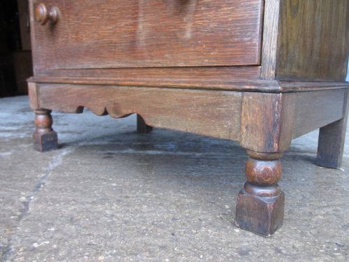 SLIM EDWARDIAN OAK 2 PART BUREAU BOOKCASE 3 BUN HANDLES DRAWERS STATIONARY FITTED INNER WITH KEY - ADDITIONAL PHOTO 5
