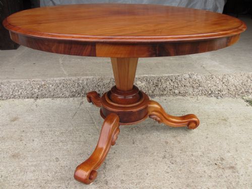 Victorian Mahogany Circular Tilt Top Table with Tripod Scrolled Legs on Castors