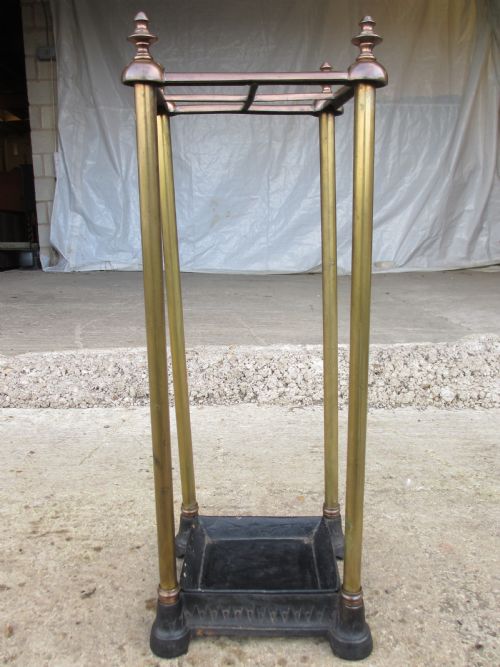 Victorian Brass and Iron 4 Section Stick/umbrella Stand with Drip Tray