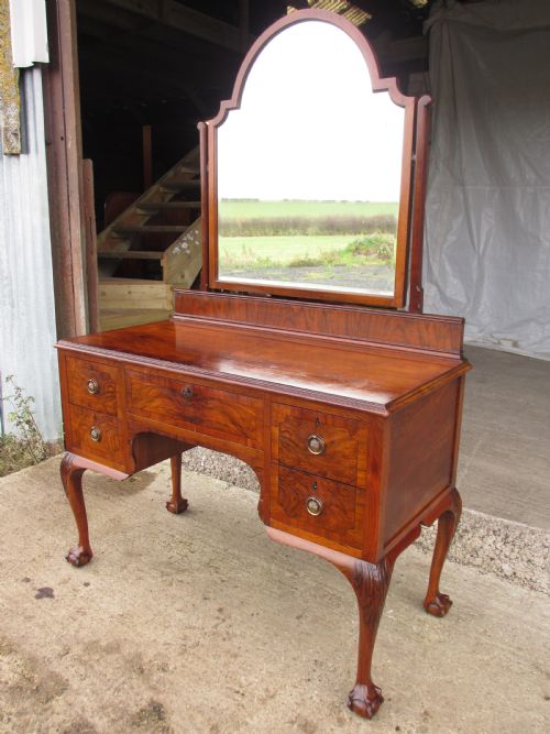 Quality Edwardian Walnut Crossbanded Mahogany Dressing Table/chest with Ball and Claw Feet