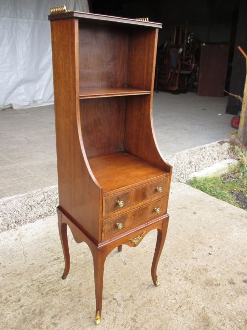 19th Century French Cross Banded Mahogany Ormolu Galley Bookcase