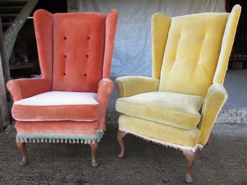 Pair Georgian Style High Wing Back Easy Armchairs Cabriole Legs C1910