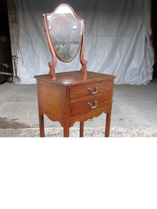Edwardian Mahogany Shaving Stand with Shield Mirror and 2 Drawers