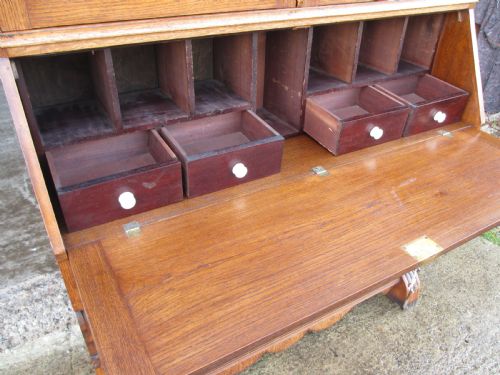 SUPERB EDWARDIAN GOLDEN OAK WIDE BUREAU BOOKCASE WITH FITTED INTERIOR - ADDITIONAL PHOTO 6