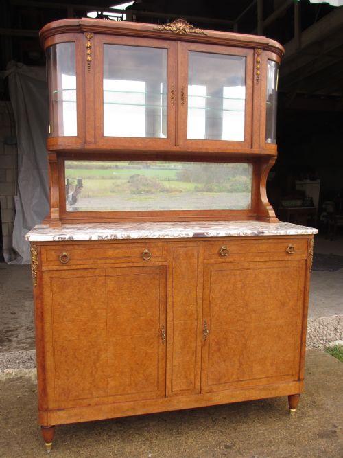 FRENCH BIRDS EYE MAPLE BUFFET MARBLE TOPPED WITH KEY ORMOLU