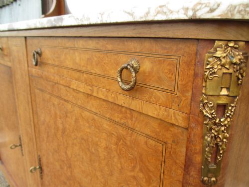 FRENCH BIRDS EYE MAPLE BUFFET MARBLE TOPPED WITH KEY ORMOLU - ADDITIONAL PHOTO 2