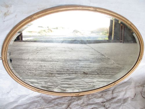 Regency Gilt Framed Oval Bevel Glass Wall Hanging Mirror