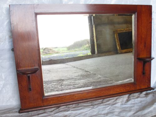19th Century Oak Framed Bevel Glass Over-mantle Mirror