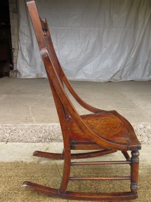 VICTORIAN OAK AND BEECH MOULDED PANELLED SEAT AND BACK ROCKING CHAIR - ADDITIONAL PHOTO 10