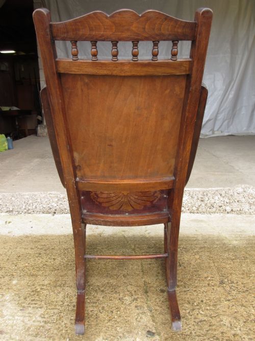 VICTORIAN OAK AND BEECH MOULDED PANELLED SEAT AND BACK ROCKING CHAIR - ADDITIONAL PHOTO 11