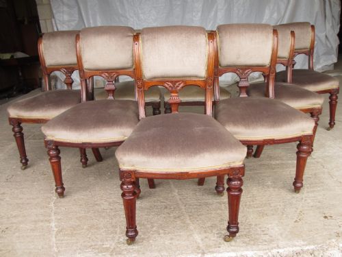 Set of Eight Victorian Mahogany Upholstered Dining Chairs