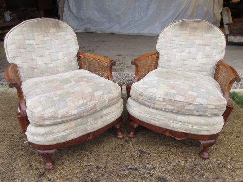 Pair of Walnut Art Deco Bergere Armchairs
