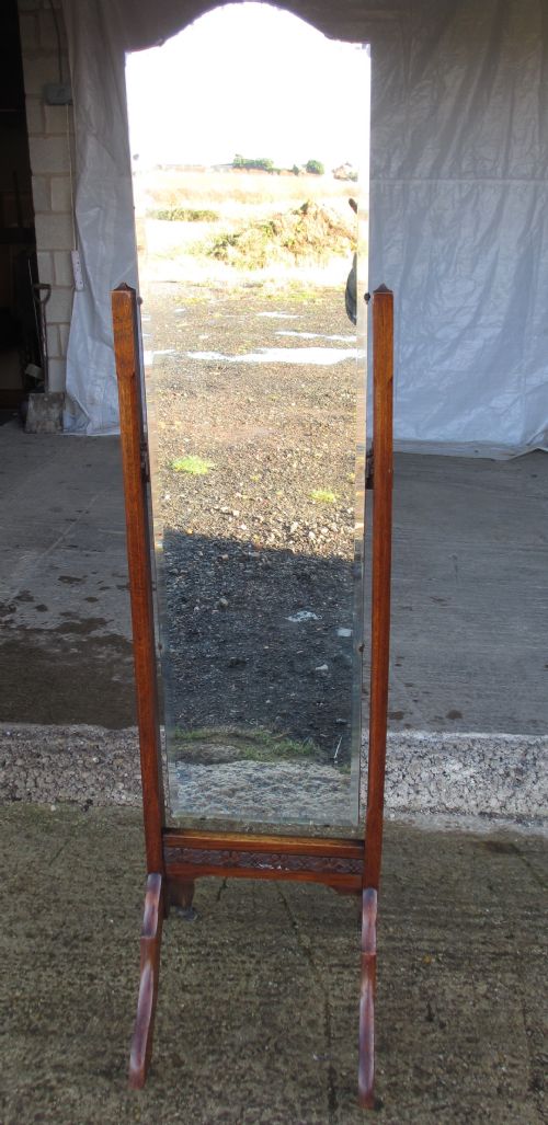 Victorian Carved Oak Framed Bevel Glass Cheval Dressing Mirror
