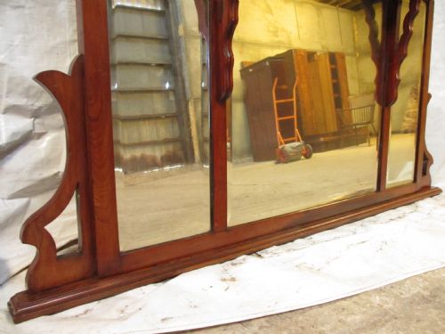 VICTORIAN FRETTED MAHOGANY TRIPTYCH OVERMANTLE MIRROR - ADDITIONAL PHOTO 4