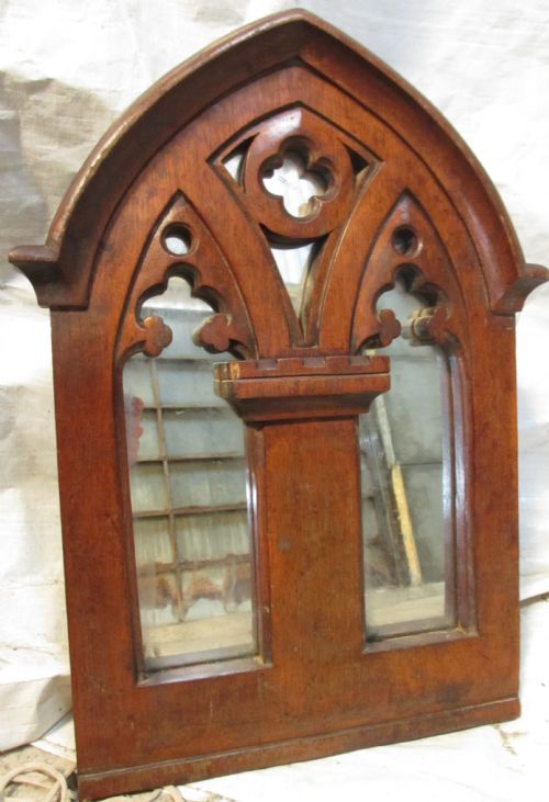 Victorian Gothic Carved Oak Framed Wall Hanging Decorative Mirror