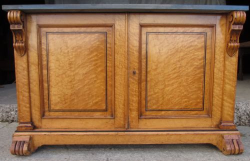 19th Century Birds Eye Maple Side Cabinet with Marble Top