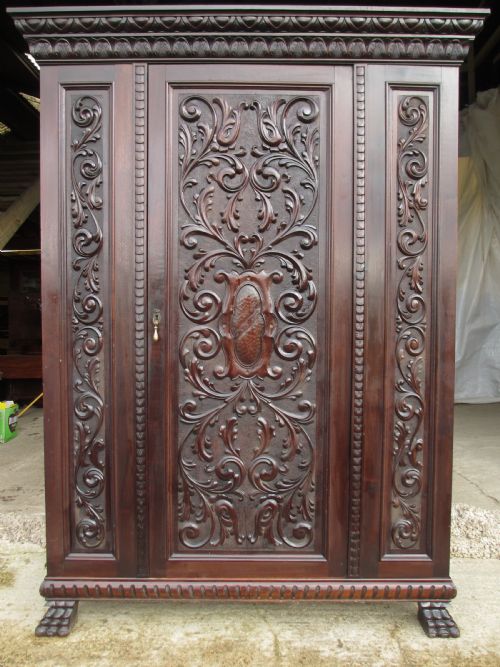 Victorian Carved Brazilian Mahogany Hall Cupboard