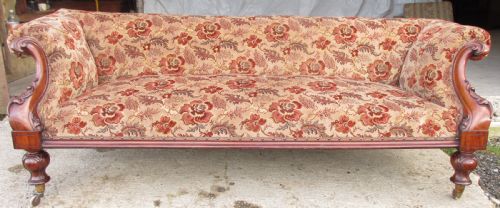 Victorian Carved Mahogany Show Frame Rose Upholstered Sofa
