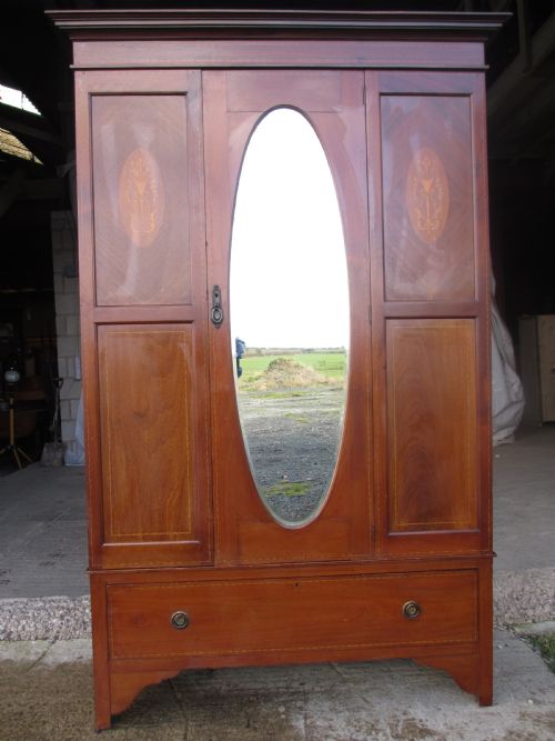 Edwardian Inlaid Mahogany Sheraton Revival Wardrobe