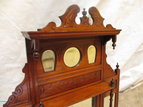VICTORIAN CARVED MAHOGANY ARTS AND CRAFTS MIRRORED OVER MANTLE - ADDITIONAL PHOTO 2