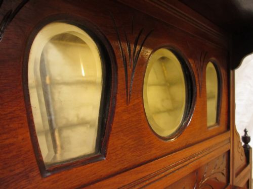 VICTORIAN CARVED MAHOGANY ARTS AND CRAFTS MIRRORED OVER MANTLE - ADDITIONAL PHOTO 8