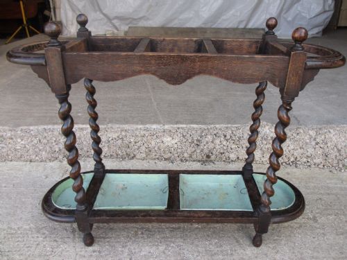 Victorian Oak Stick / Umbrella Stand with Barley Twist Supports