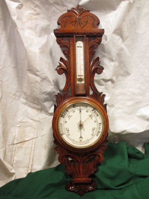 Lovely Victorian Carved Oak Wheel Barometer by Brannon London