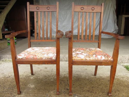 Pair of Victorian Arts and Crafts Oak Carver Arm Chairs