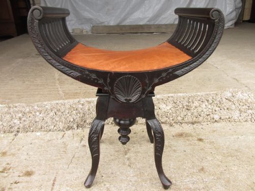 Unusual Victorian Carved Oak Swivel Piano / Music Stool