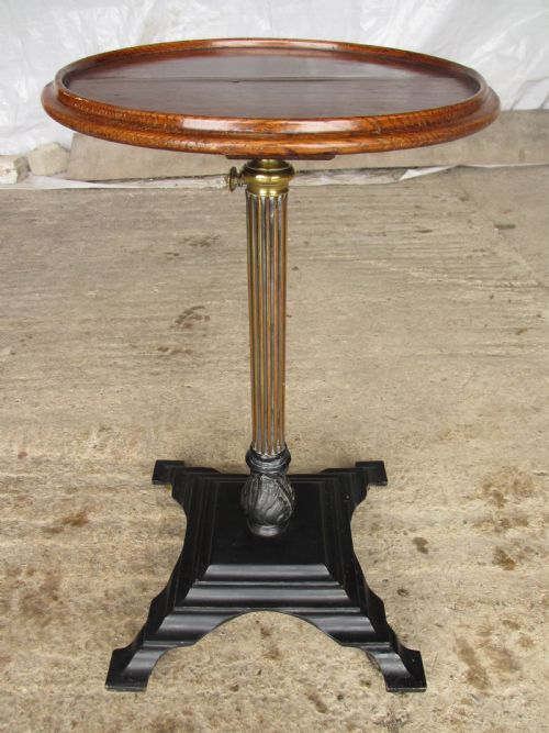 Victorian Brass Adjustable Stand with Oak Circular Pie Edged Top