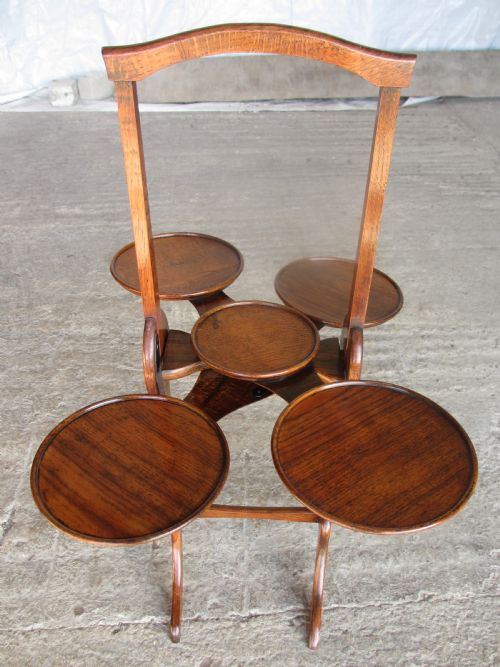 Unusual Victorian Oak Folding Swivel Cake Stand
