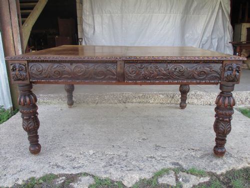 Victorian Oak Heavily Carved Partner's Library Desk