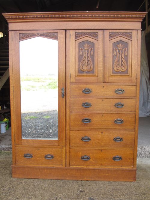 Late 19th Century Golden Oak Compactum Wardrobe