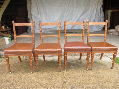 SET OF FOUR VICTORIAN OAK ARTS AND CRAFTS STYLE KITCHEN DINING CHAIRS - ADDITIONAL PHOTO 1