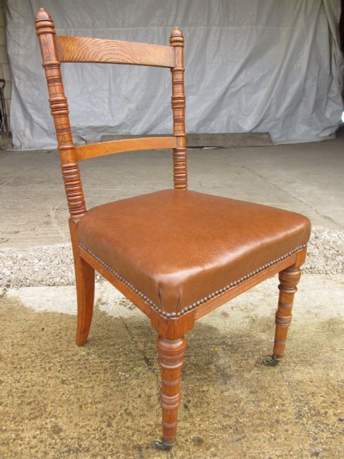 SET OF FOUR VICTORIAN OAK ARTS AND CRAFTS STYLE KITCHEN DINING CHAIRS - ADDITIONAL PHOTO 4