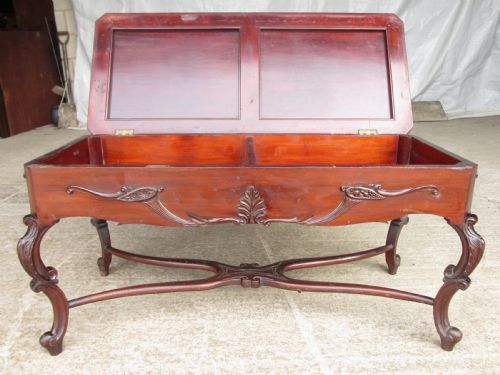 19TH CENTURY MAHOGANY UPHOLSTERED DUET MUSIC STOOL - ADDITIONAL PHOTO 9