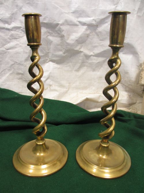 Pair of Victorian Brass Barley Twist Candle Sticks