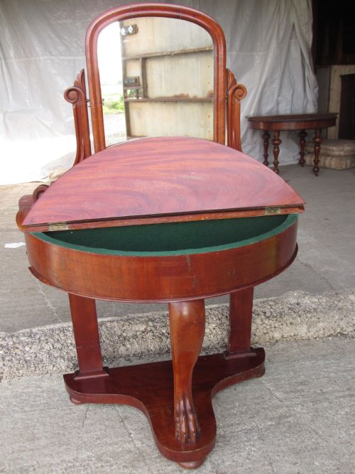 VICTORIAN MAHOGANY DUCHESS DEMI LUNE DRESSING TABLE WITH SWING MIRROR - ADDITIONAL PHOTO 9