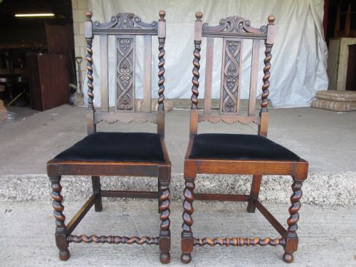 Pair of Victorian Oak Slat Back Dining Chairs