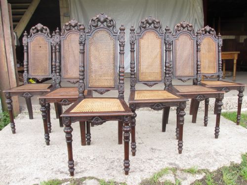 Set of 4 Oak Victorian Carved Bergere Dining Chairs