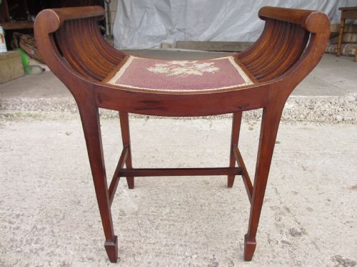 Edwardian Mahogany Cradle Shaped Piano Stool with Tapering Legs