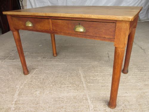 Victorian Oak Kitchen Table with Twin Drawers