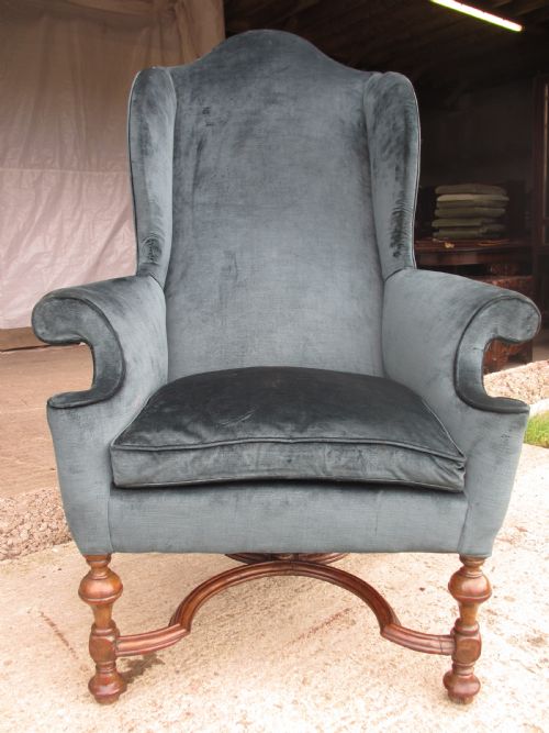 19th Century Walnut Queen Anne Style High Back Winged Armchair
