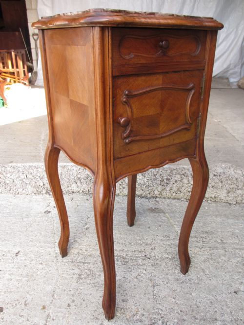19th Century French Walnut and Oak Marble Topped Bedside Cabinet
