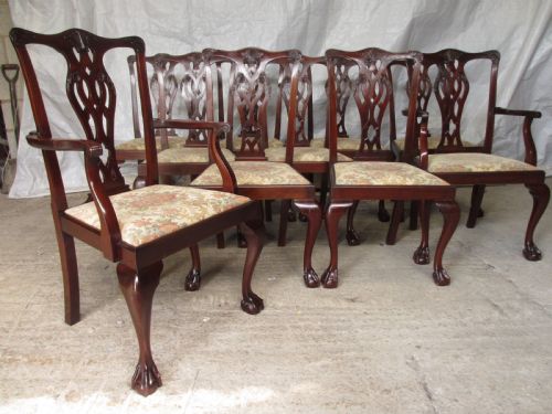 Set of 10 Chippendale Style Mahogany Dining Chairs