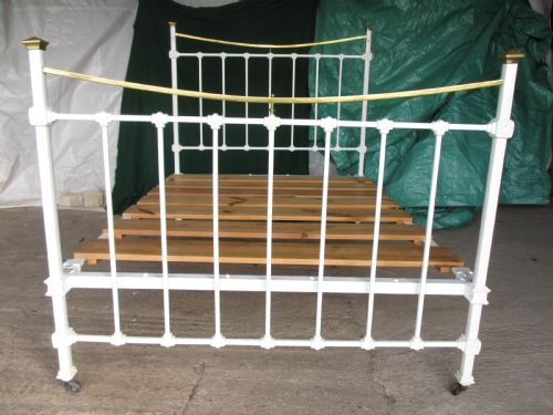 Victorian Brass and Iron White Painted Double Bedstead