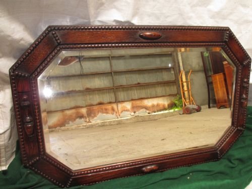 Victorian Oak Framed Canted Bevel Edged Wall Hanging Mirror