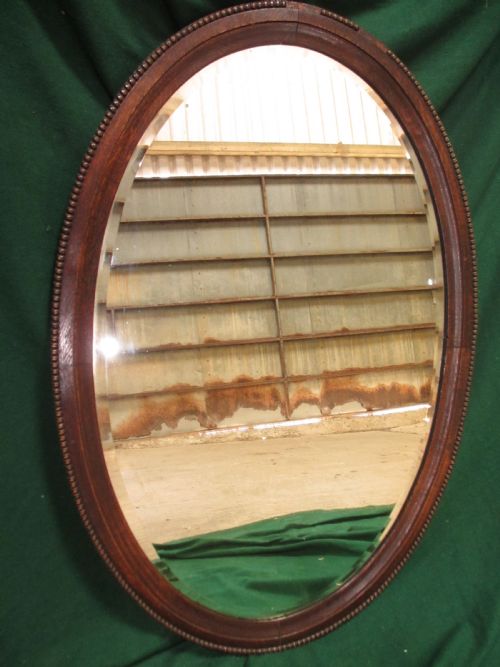 Victorian Bevel Oak Oval Wall Hanging Mirror