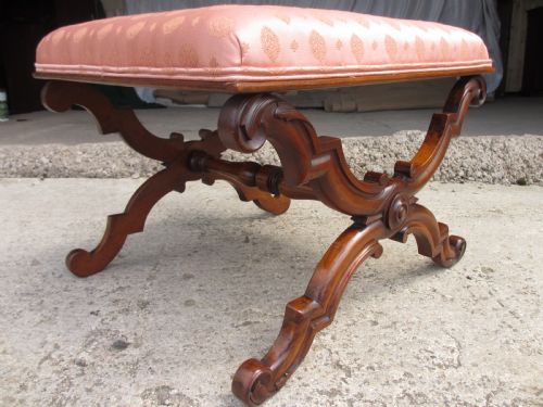 Victorian Mahogany Dressing Stool with Pink Upholstered Seat